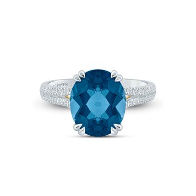 Rita London Blue Topaz and Lab Grown Diamond Engagement Ring in 14K White and Yellow Gold (1/4 ct. tw.)