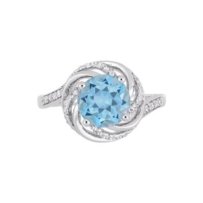 Blue & White Topaz & Diamond Ring in Sterling Silver