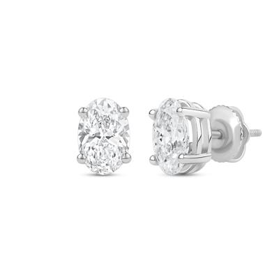 Lab Grown Diamond Oval-Shaped Solitaire Stud Earrings in 14K White Gold (3 ct. tw.)