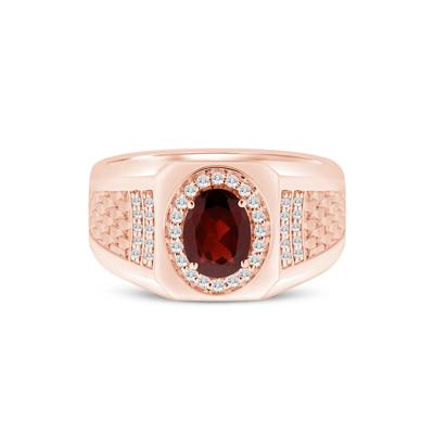 Men's Garnet and Diamond Band in 10K Rose Gold (1/4 ct. tw.)