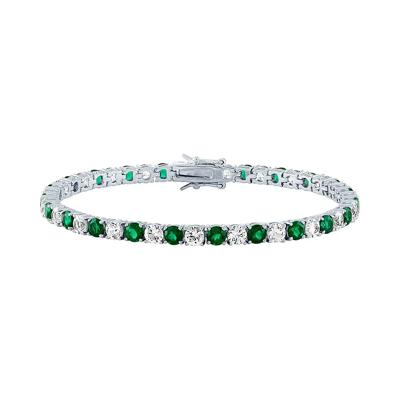 Lab-Created Emerald & White Sapphire Bracelet in Sterling Silver