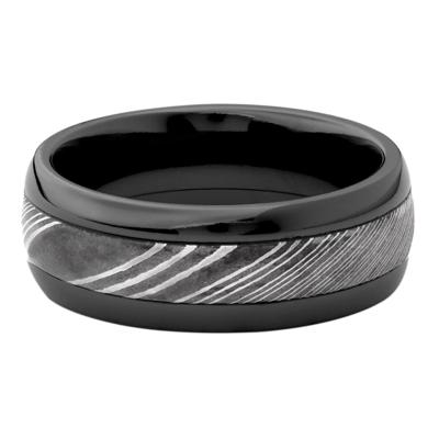 Men’s Damascus Inlay Wedding Band in Black Zirconium, 8MM