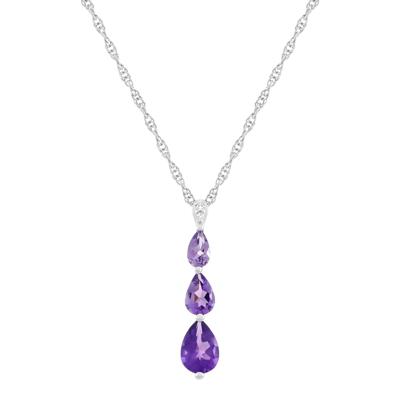 Three-Stone Amethyst and Lab-Created Amethyst and Diamond Accent Pendant in Sterling Silver