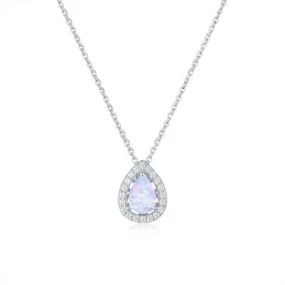 Lab-Created Opal & Diamond Halo Pendant Necklace in Sterling Silver (1/5 ct. tw.)