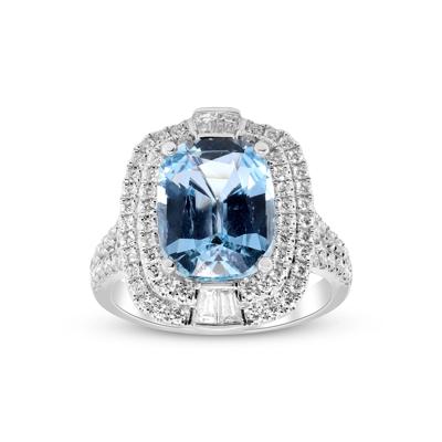 Aquamarine and Diamond Halo Ring in 18K White Gold (7/8 ct. tw.)