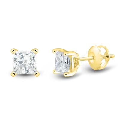 Lab Grown Diamond Stud Earrings with Princess-Cut Solitaires in 14K Yellow Gold (1 ct. tw.)