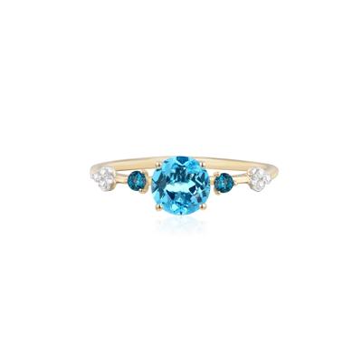 Swiss Blue Topaz Ring with London Blue Topaz and Diamond Accents in 10K Yellow Gold