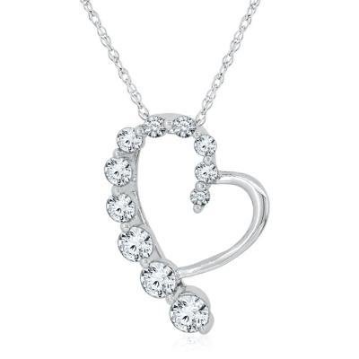 Lab Created White Sapphire Heart Pendant in Sterling Silver