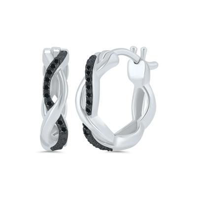 Black Diamond Accent Twist Hoop Earrings in Sterling Silver
