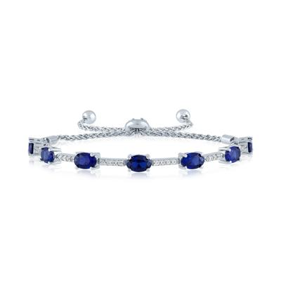 Lab-Created Blue Sapphire & Lab-Created White Sapphire Bolo Bracelet in Sterling Silver