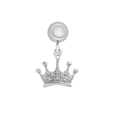 Diamond Accent Crown Bead Charm in Sterling Silver