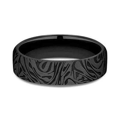 Men's Mokume Pattern Band in Black Titanium, 6.5MM