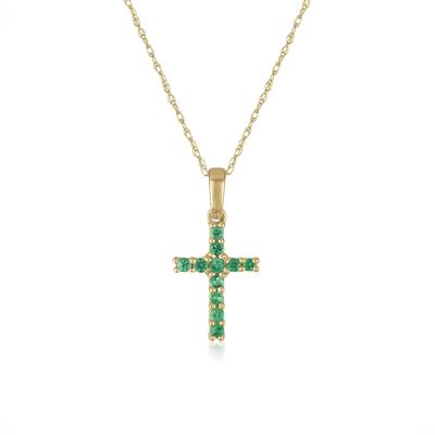 Emerald Cross Pendant in 10K Yellow Gold