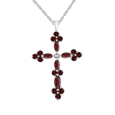 Garnet Cross Pendant in Sterling Silver