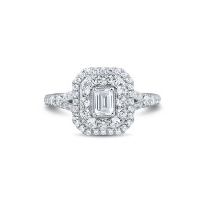 Diamond Emerald-Cut Double Halo Engagement Ring in 10K White Gold (1 ct. tw.)