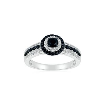 Black and White Diamond Double Halo Ring in 10K White Gold (3/4 ct. tw.)