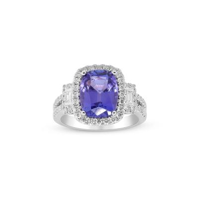 Tanzanite and Diamond Cushion Halo Ring in 18K White Gold (5/8 ct. tw.)