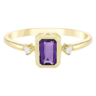 Emerald-Cut Amethyst and Diamond Accent Ring in 10K Yellow Gold
