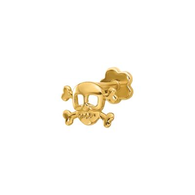 Skull and Crossbones Cartilage Stud in 14K Yellow Gold, 18 Gauge