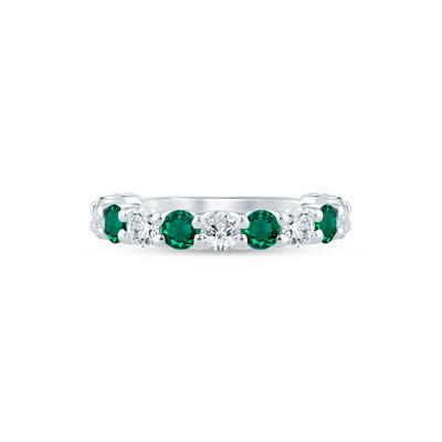 Lab Grown Diamond and Lab-Created Emerald Anniversary Band in 14K White Gold (1 ct. tw.)