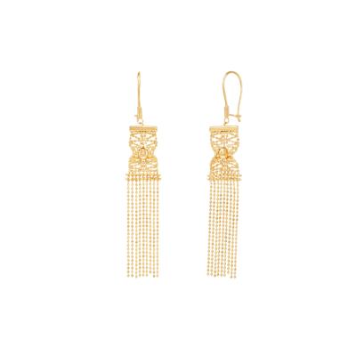 Beaded Dangle Curtain Earrings in 10K Yellow Gold