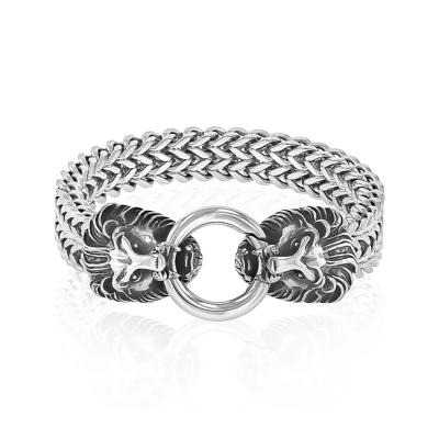 Lion Head Bracelet with Franco Link in Stainless Steel