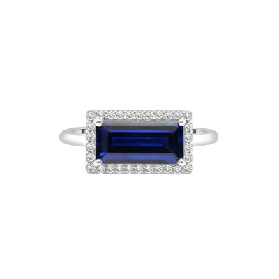 Lab-Created Blue and White Sapphire Cocktail Ring in Sterling Silver
