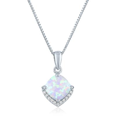 Lab-Created Opal and Diamond Accent Half Halo Necklace in Sterling Silver
