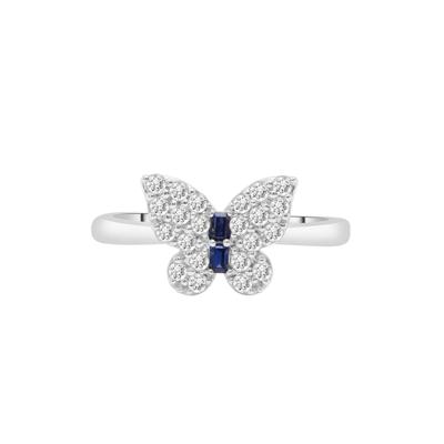 Lab-Created Blue and White Sapphire Butterfly Ring in Sterling Silver