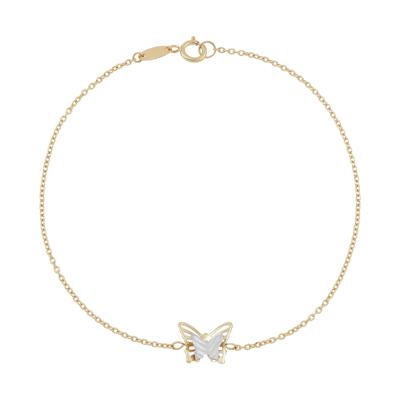 Butterfly Station Bracelet in 14K White and Yellow Gold