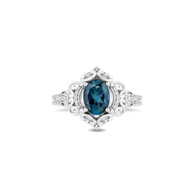 Diamond & London Blue Topaz "Cinderella" Scroll Ring in Sterling Silver (1/10 ct. tw.)