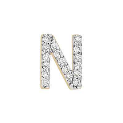 Single-Letter Stud Earring “N” with Diamond Accents in 10K Yellow Gold