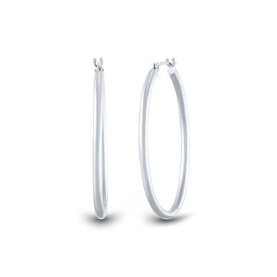 Polished Oval Hoop Earrings in 14K White Gold, 30MM