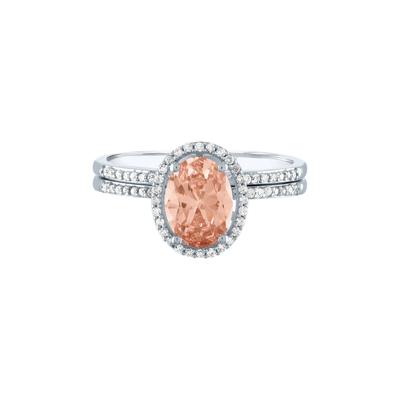 Oval Morganite Ring Set with Pavé Diamonds in 10K White Gold (1/5 ct. tw.)
