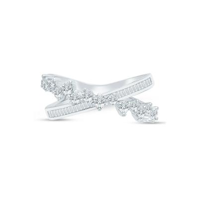 Round and Baguette Diamond Crossover Ring in 10K White Gold (3/4 ct. tw.)
