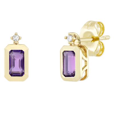 Emerald-Cut Amethyst and Diamond Accent Bezel Earrings in 10K Yellow Gold