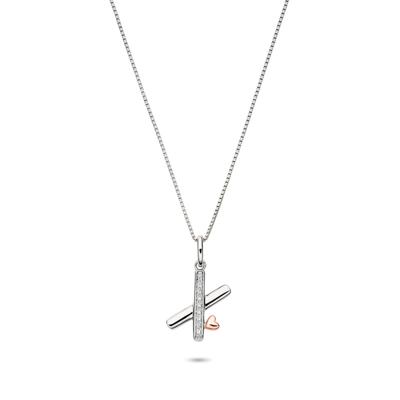 Diamond Accent Initial X Pendant in Sterling Silver and 14K Rose Gold