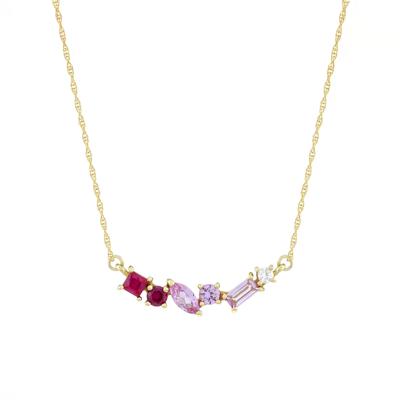 Lab-Created Ruby, Pink and White Sapphire Necklace in 10K Yellow Gold