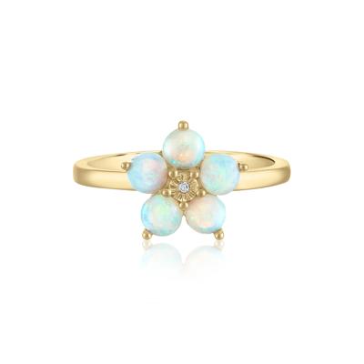 Opal & Diamond Accent Flower Ring in 14K Yellow Gold