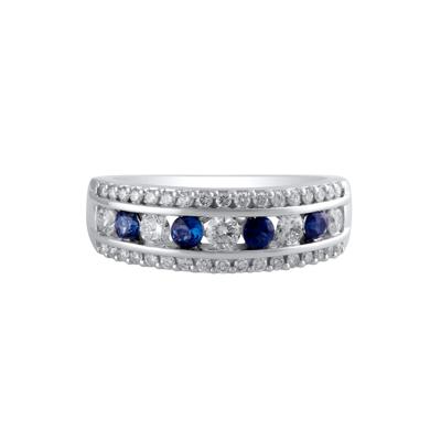 Blue Sapphire & Diamond Anniversary Band in 14K White Gold (5/8 ct. tw.)