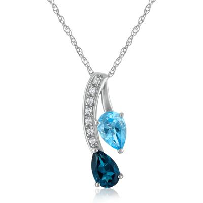 Blue and White Topaz Pear-Cut Pendant in 10K White Gold
