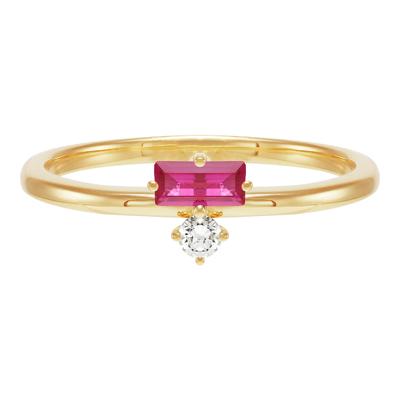 Lab Grown Diamond Accent and Lab-Created Ruby Ring in 10K Yellow Gold