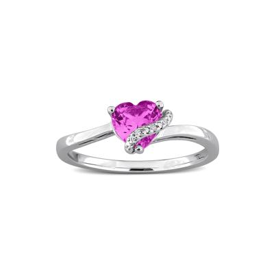 Heart-Shaped Lab-Created Pink Sapphire and Diamond Accent Ring in Sterling Silver