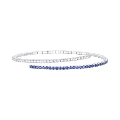 Lab-Created Blue Sapphire and Lab-Created White Sapphire Flexible Bangle in Sterling Silver