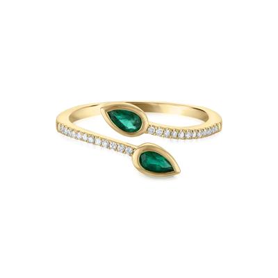 Diamond and Emerald Wrap Ring in 10K Yellow Gold (1/10 ct. tw.)