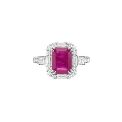Emerald-Cut Ruby and Diamond Halo Ring in 14K White Gold (3/4 ct. tw.)