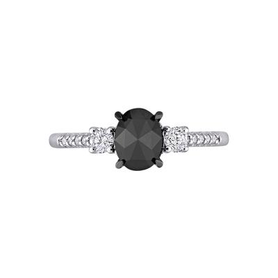 1 1/4 Black & White Diamond Ring in 14K White Gold