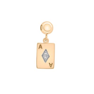 Diamond Accent Ace Card Bead Charm in Sterling Silver