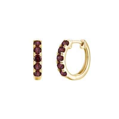 Garnet Hoop Earrings in 10K Yellow Gold