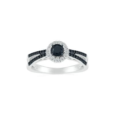 Black and White Diamond Halo Ring in 10K White Gold (5/8 ct. tw.)